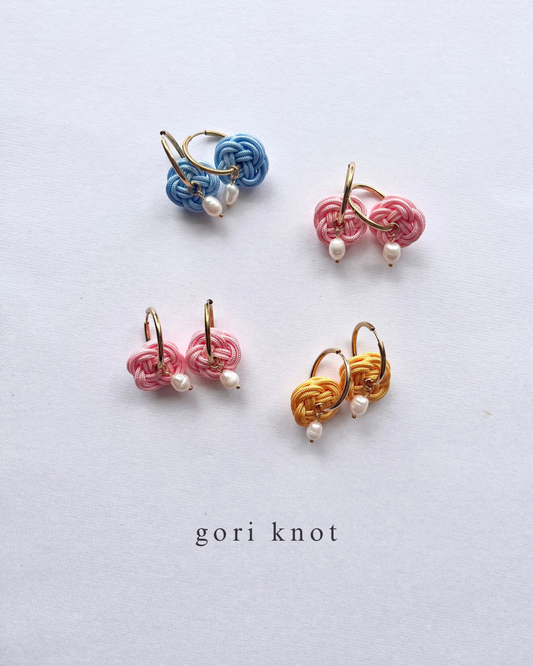 Flower Knot Hoop Earrings - with Natural Pearl