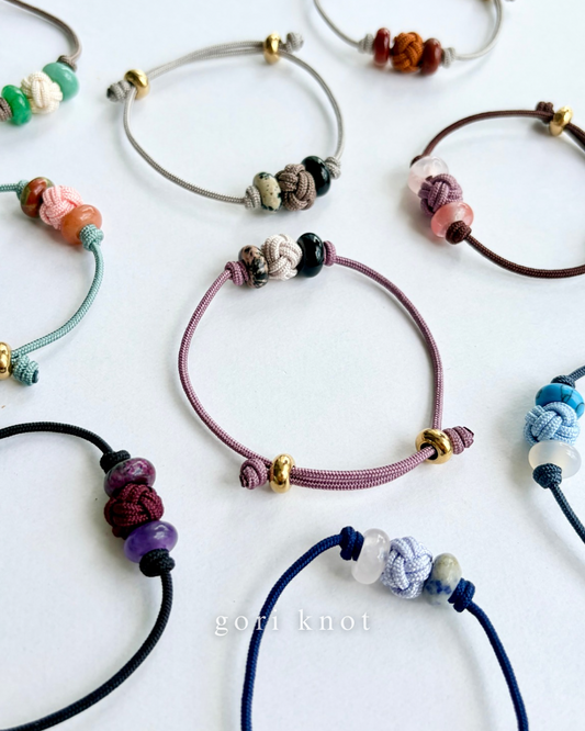 Minimal Knotted Bead and Stone Bracelet