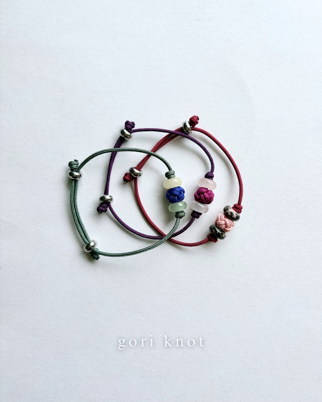 Minimal Knotted Bead and Stone Bracelet
